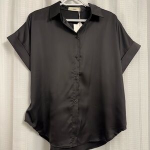 Black Satin Button-Up Shirt